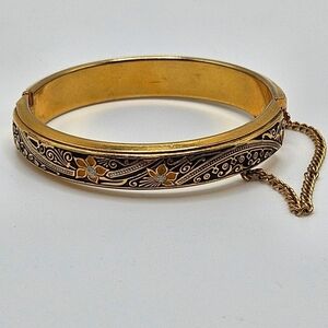 VINTAGE Damascene Gold-Filled Etched Child Hinged Cuff Bracelet Bangle